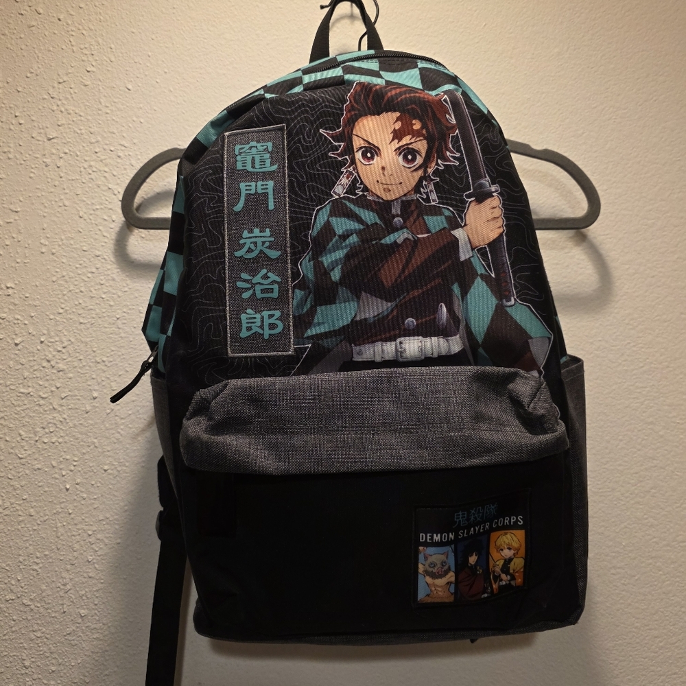 Demon Slayer: Kimetsu no Yaiba Tanjiro Kamado Teal Checkered Kids Backpack